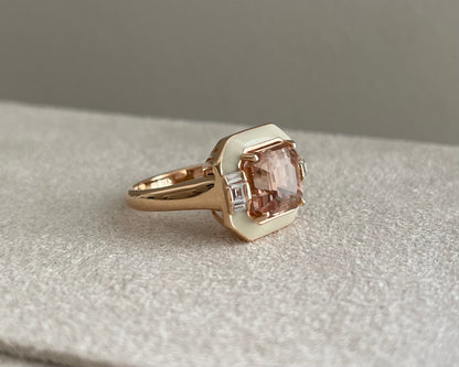 Morganite Diamond Enamel Ring