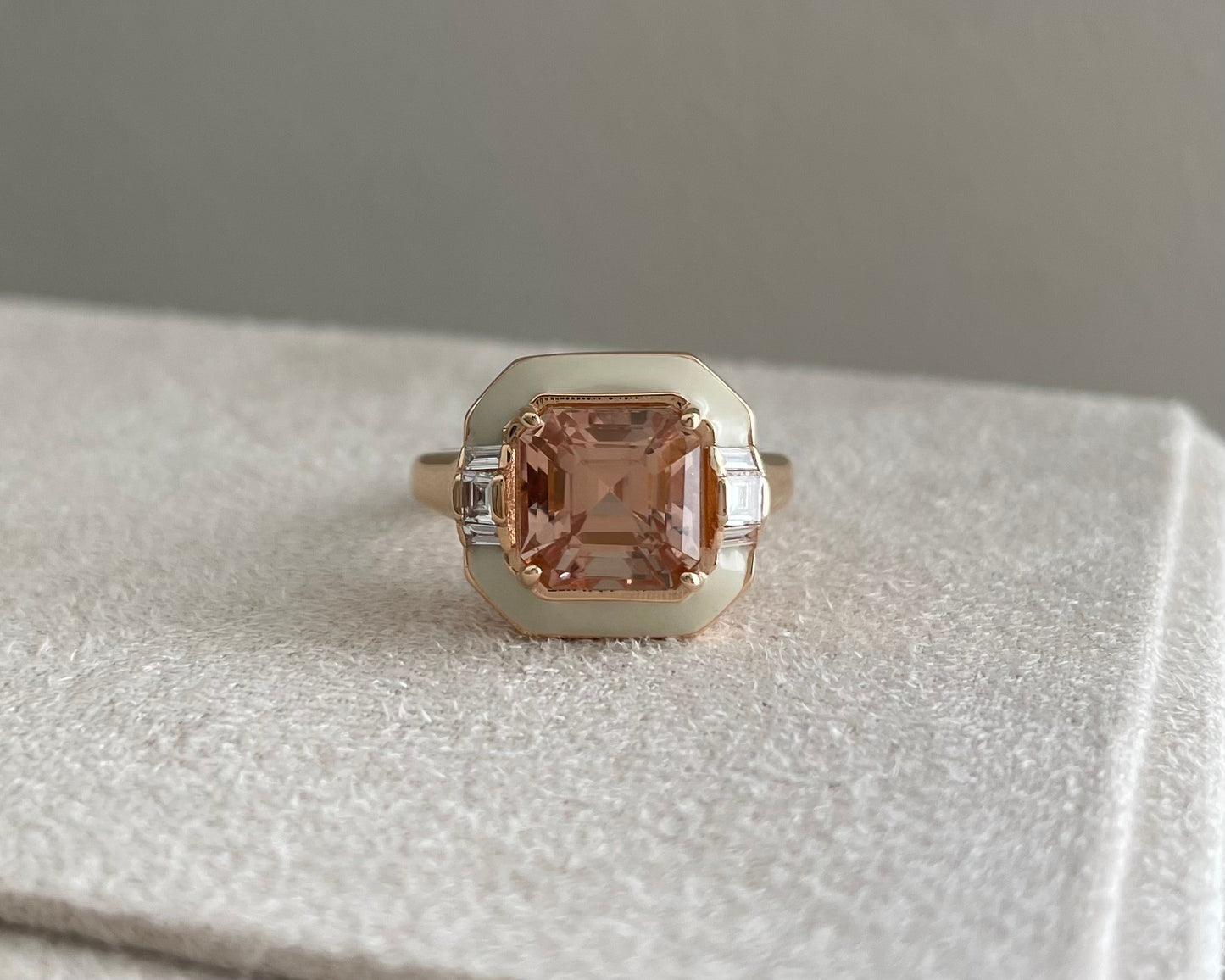 Morganite Diamond Enamel Ring