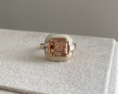 Morganite Diamond Enamel Ring