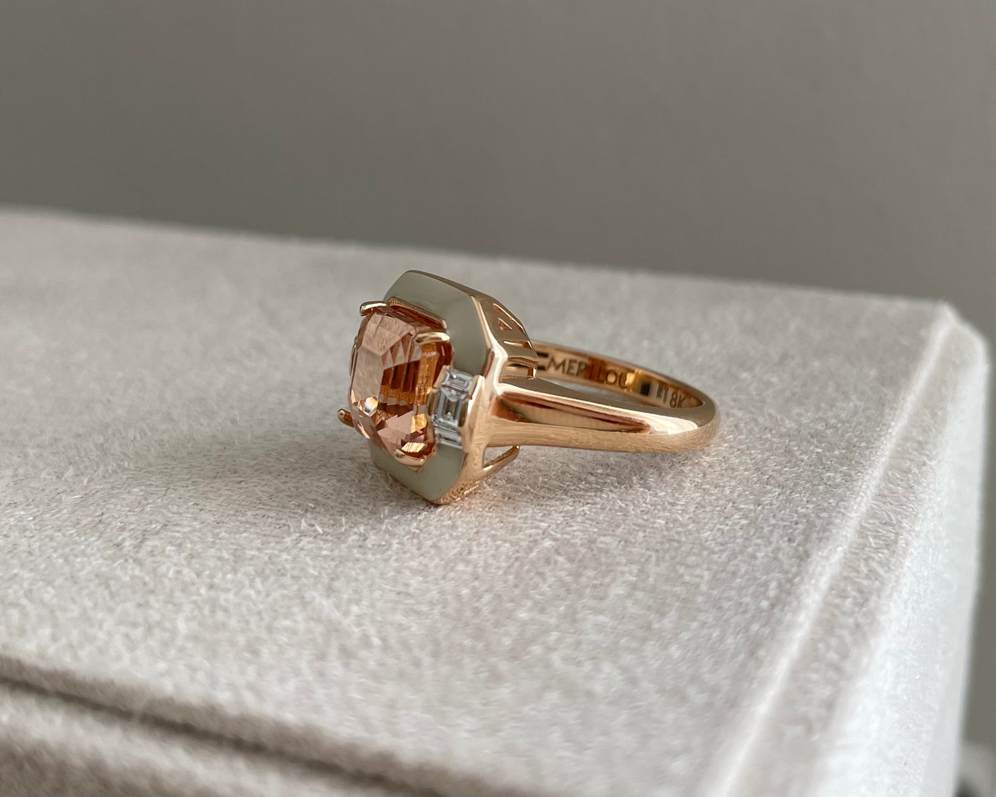 Morganite Diamond Enamel Ring