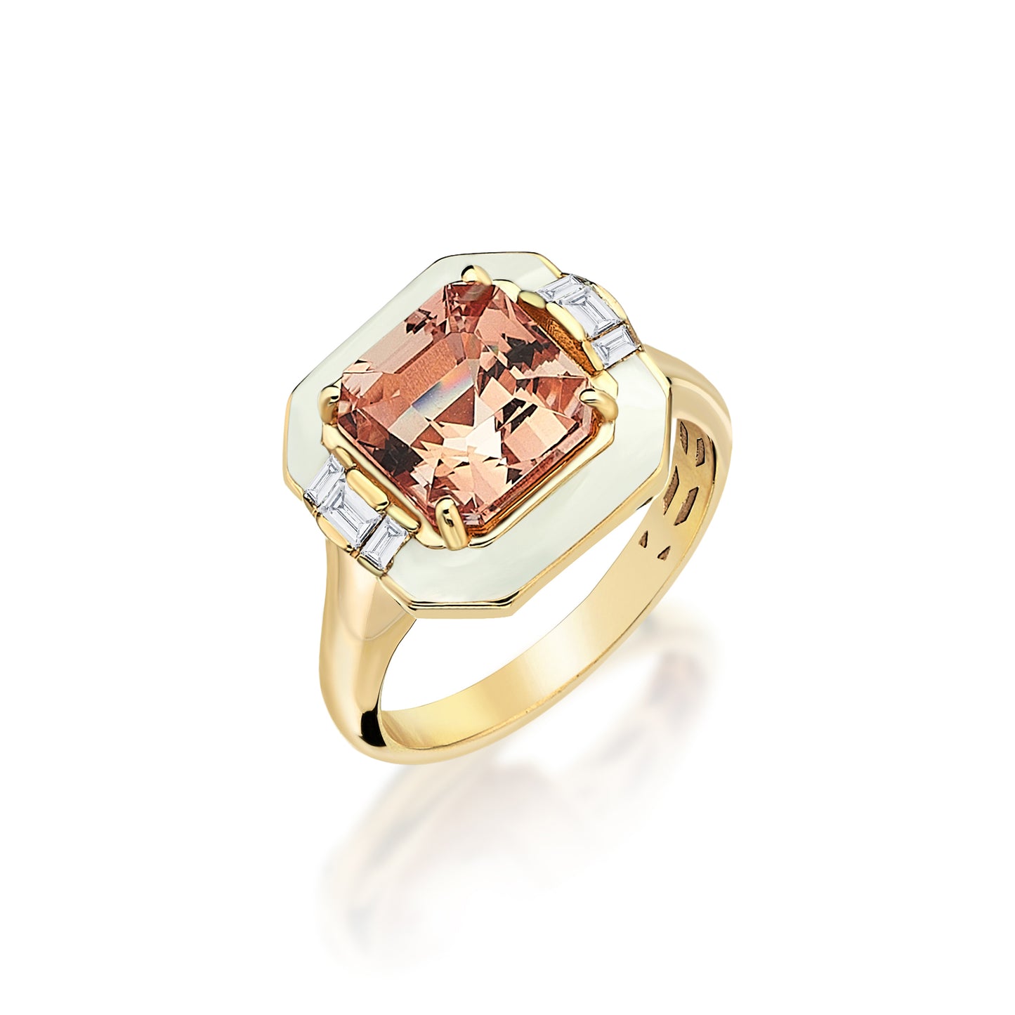 Morganite Diamond Enamel Ring