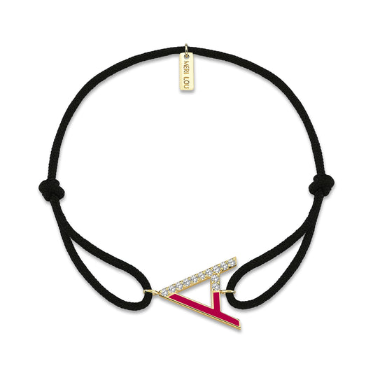 Diamond Initial Cord Bracelet With Fuchsia Enamel