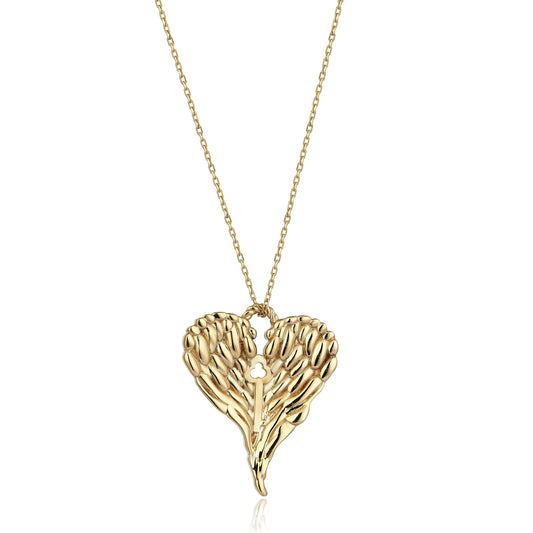 Angel Heart With Key Pendant Necklace