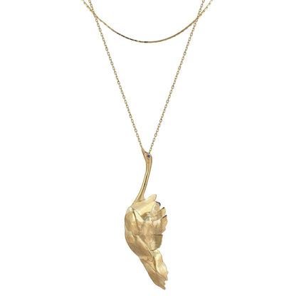 Swan with Sapphire Eye Double Chain Pendant Necklace