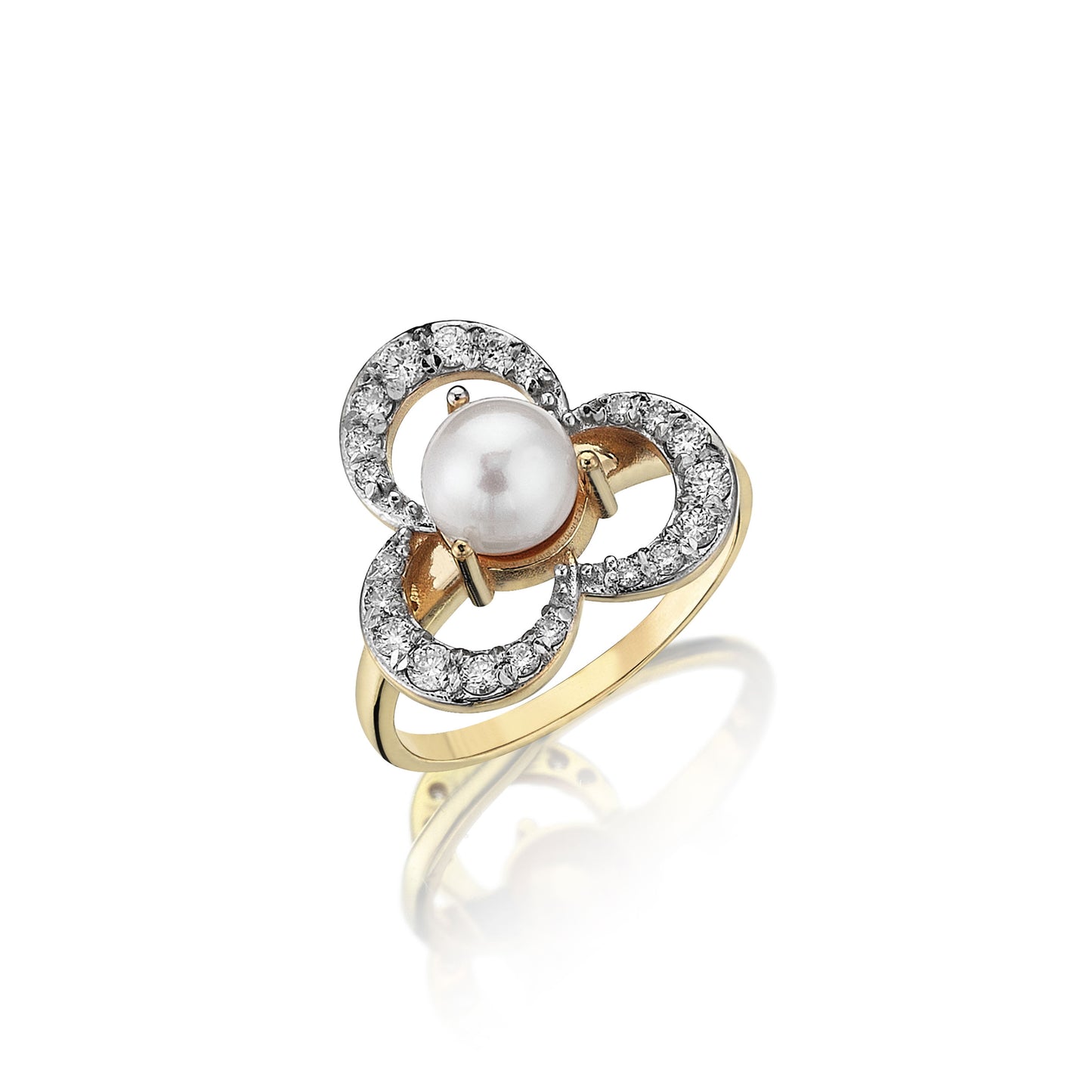 Floral Pearl Ring with Diamonds